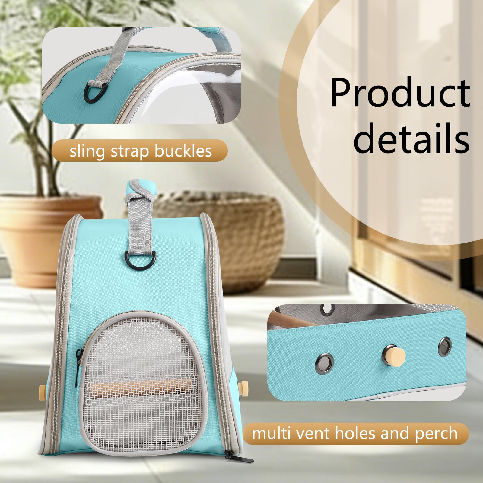 Small Bird Travel Cage Carrier, Portable Parrot Parakeet Carrier with Standing Perch and Comfy Mat, Budgies Carry Transport Bag for Vet Visit Shopping and Outdoor Adventure. - image 3