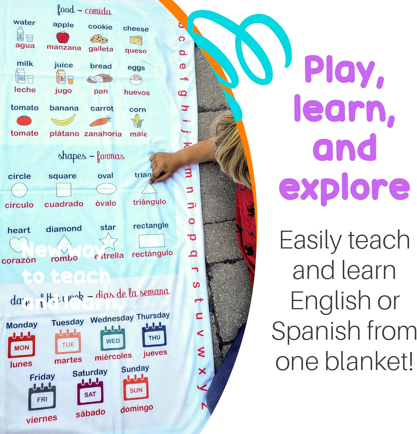 Birdy Boutique – Learning Blanket® – English & Spanish Bilingual Edition – 50" x 60" Soft Minky Toddler Educational Blanket for Kids– Dual-Language ABCBlanket with Vocabulary in English & Spanish