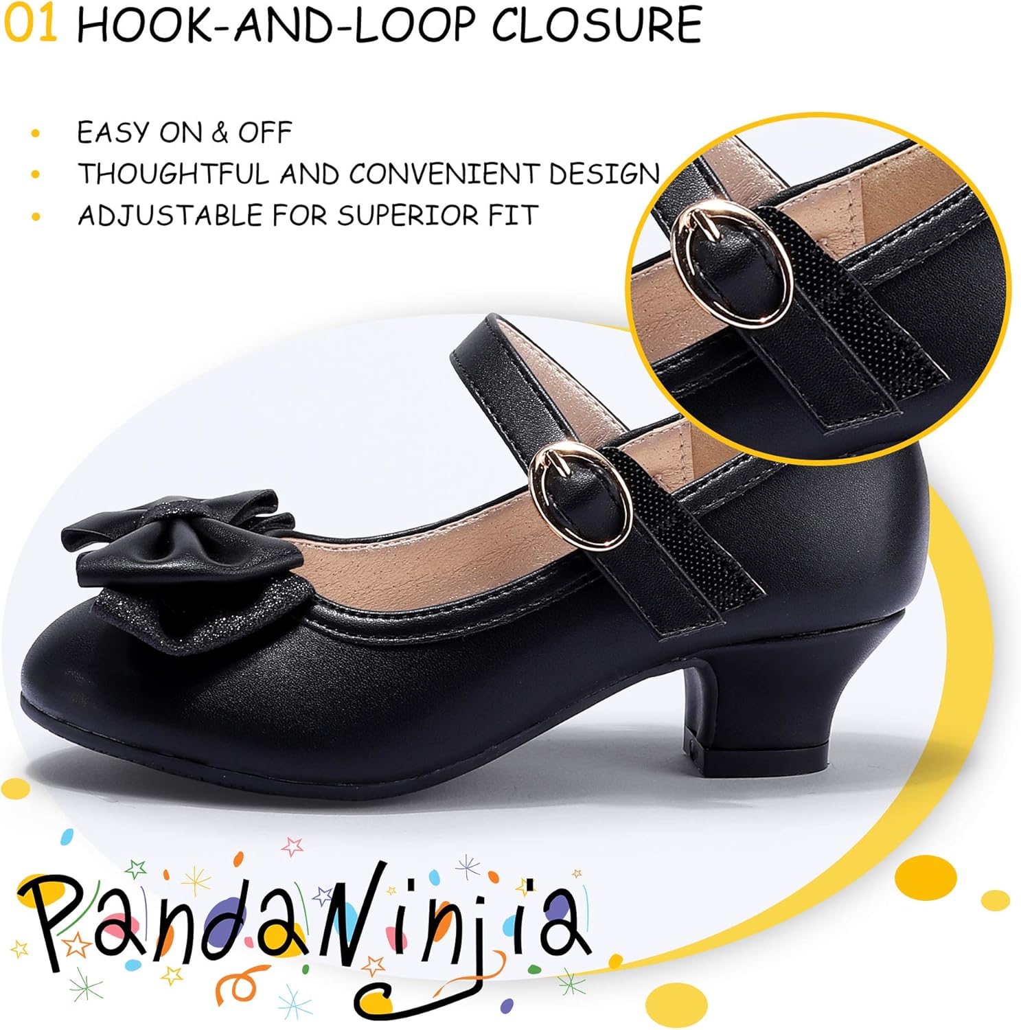 PANDANINJIA Girls Toddler/Little Kid Jada Dress Mary Jane Pumps Bow Low Heels Party Wedding Princess Shoes - Image 4