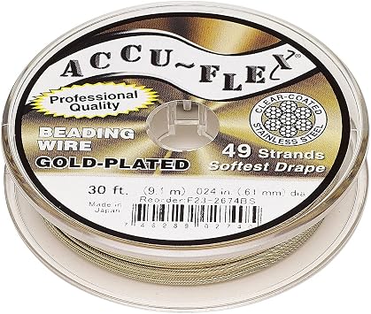 Accu-Flex Beading Wire 24Kt Gold-Plated 49-Strand .024 Inch 0.61mm Dia. 30 Feet
