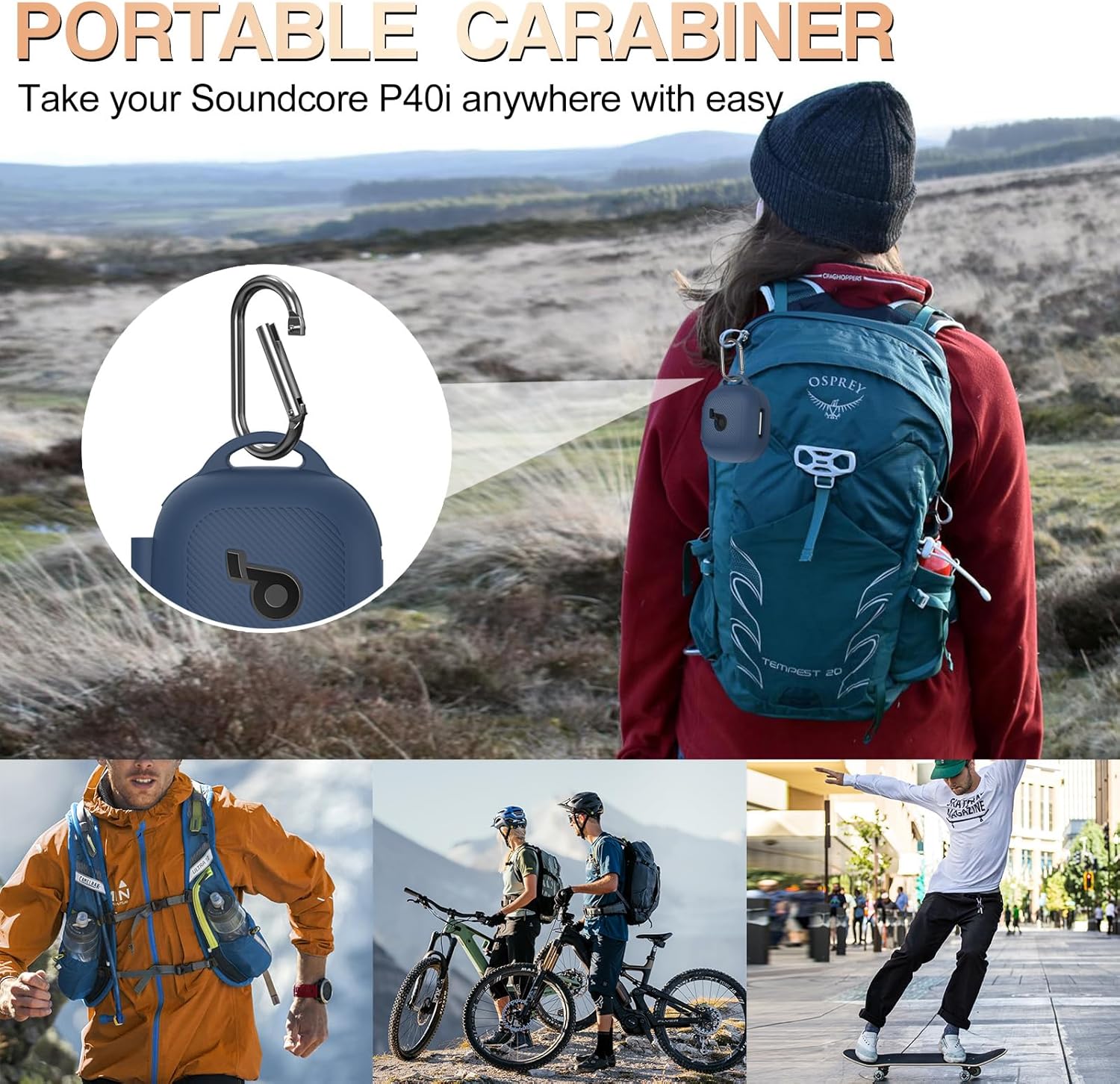 for Anker Soundcore P40i Case Cover, Soft Silicone Case for Soundcore P40i, Shockproof Protective Skin Cover for Anker P40i with Carabiner, Front LED&Logo Visible (Blue) - Image 7