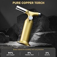 Vista 2 de RAVS Encendedor Antorcha de Butano con Diseño de Cobre Sólido, Encendedor Antorcha de Cocina con Llama Ajustable, Soplete Recargable para Crème