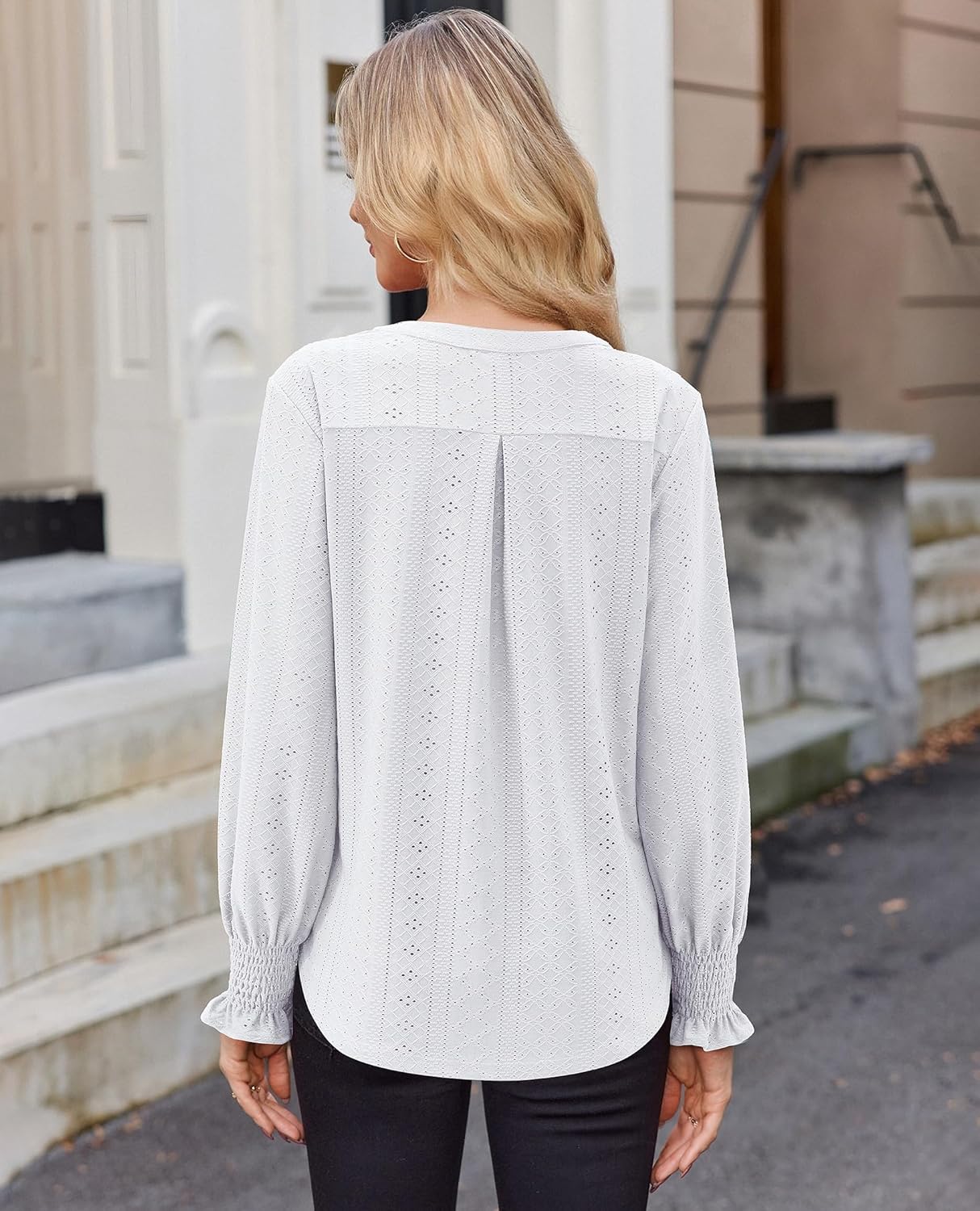 siliteelon Womens V Neck Tunics Fall Tops Long Sleeve Lace Dressy Casual Blouse Cute Ruffle Business Work 2025 Trendy TShirts - Image 4