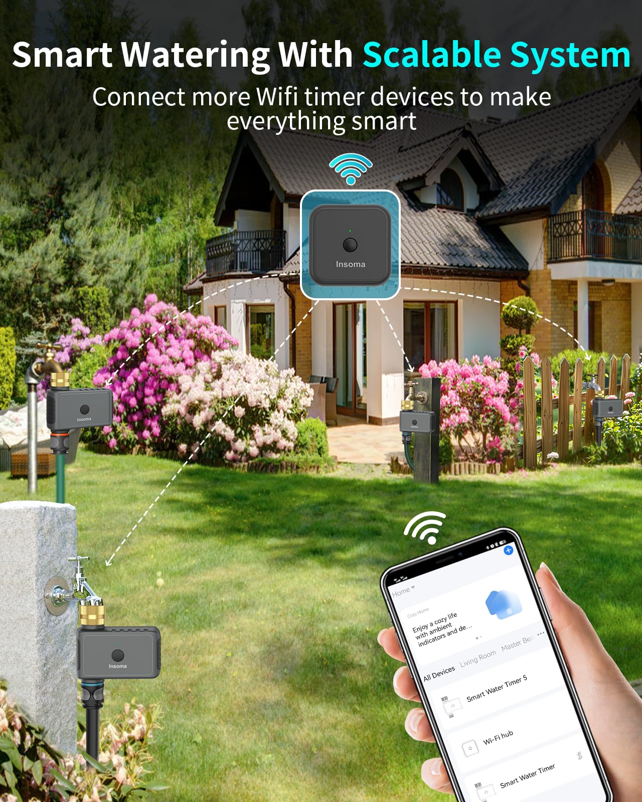 WLAN-Schlauch-Timer mit Messingeinlass, intelligenter Wasser-Timer 1 Zone, Sprinkler-Timer mit WiFi-Hub für Fernbedienung über 2,4 GHz WLAN, Sprach-/App-Steuerung mit Alexa & Google Assistant, für