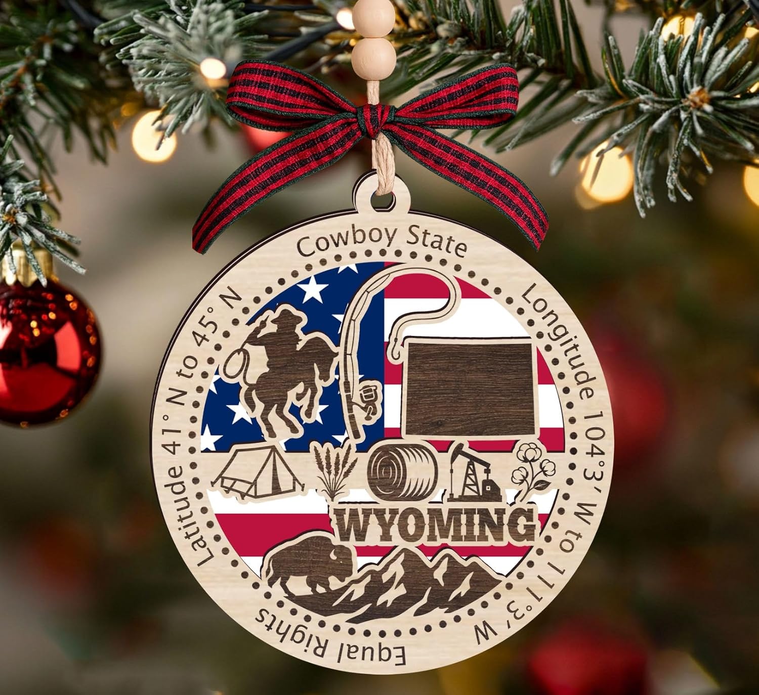 Wyoming State Wooden Ornament - States Christmas Ornaments - Wy State - Moving to Wyoming Gift - First Christmas to Wy - 2 Layer Ornament Wooden 4Inch - Image 2