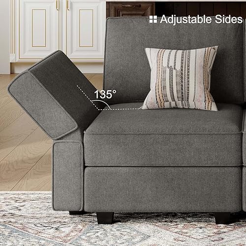 Miniatura 5 de Belffin - Sofá seccional modular con cama oculta, sofá seccional convertible para sala de estar. Sofá color gris claro