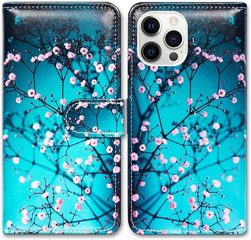 Funda para iPhone 13 Pro, diseño de flor de ciruelo de cuero con tapa para teléfono con ranura para tarjetas, soporte para iPhone 13 Pro