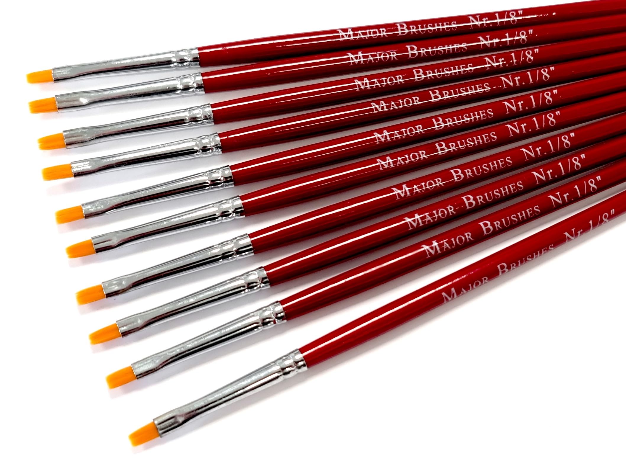 Major Brushes Orange Flat Synthetic Sable Brushes 1/8" (3mm) - Set of 10