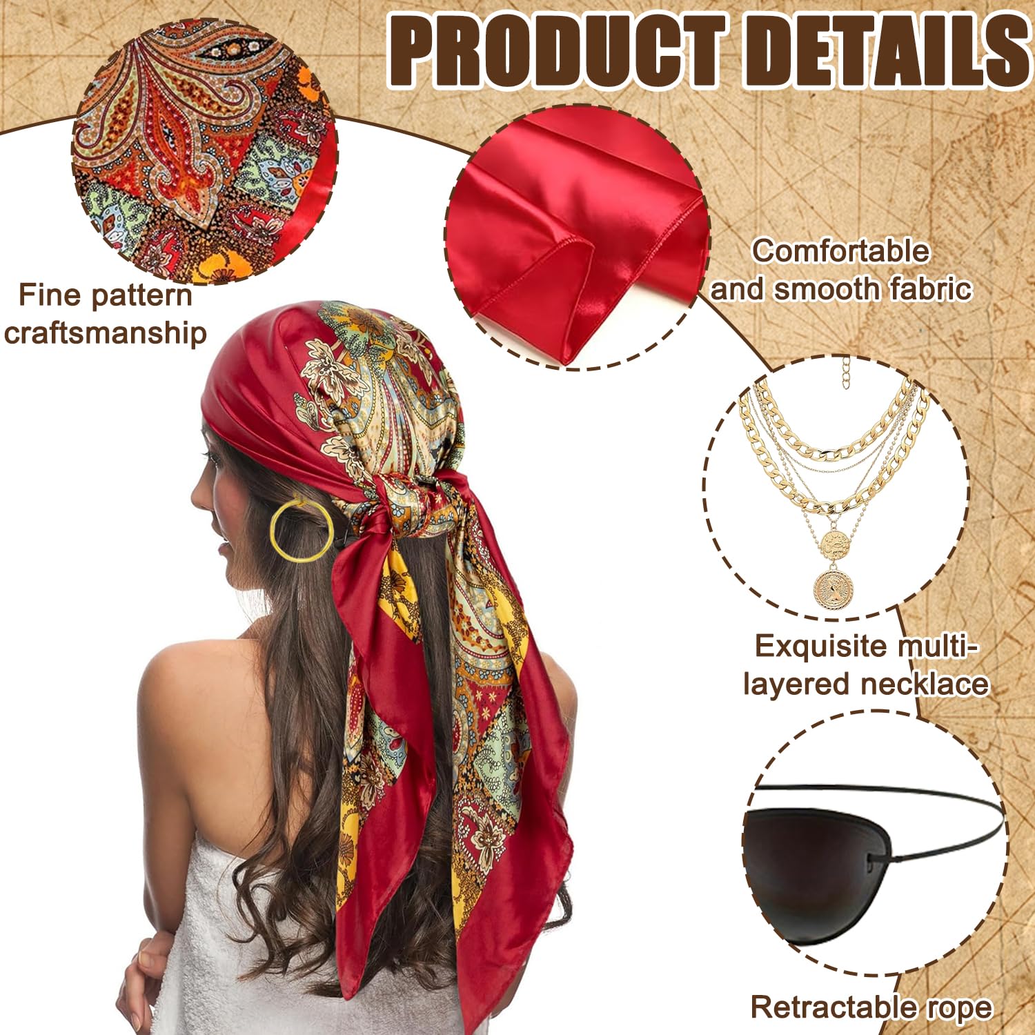 Set De 2 Accesorios Pirata – Pañuelo Y Cinturón Ajustables De Poliéster, Disfraz Para Halloween Y Fiestas Temáticas