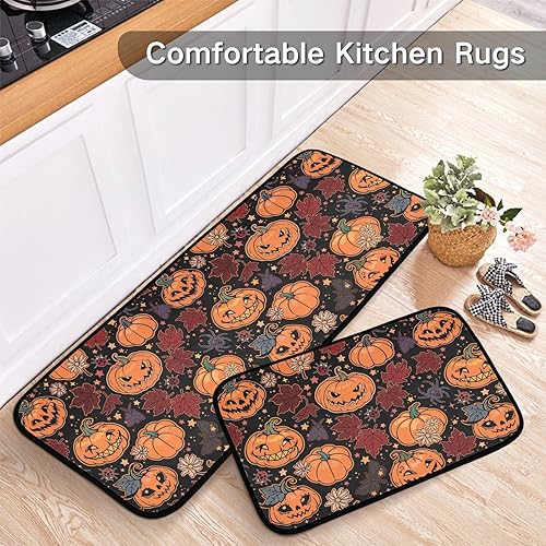 Miniatura 4 de Halloween Funny Pumpkins Kitchen Floor Mats, Maple Leaves Runner Rug Standing Mat Washable Non Skid Rubber Backing Floor Protector Decorative