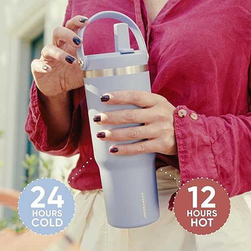 Miniatura 6 de Hydrapeak Nomad - Vaso de 32 onzas con asa y tapa con popote, a prueba de fugas, doble aislamiento, taza de 32 onzas de acero inoxidable (Peony)