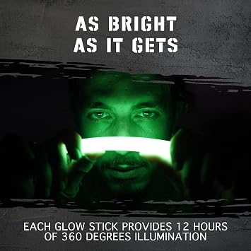 Emergency Glow Sticks with 12 Hours Duration, Individually Wrapped Industrial Grade Glowsticks for Survival Gear, Camping Lights, Power Outages and Military Use