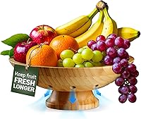 Bambüsi Bamboo Pedestal Fruit Bowl for Kitchen Counter - Ventilated Wooden Holder Keeps Produce Fresh, Stylish Decor & Storage