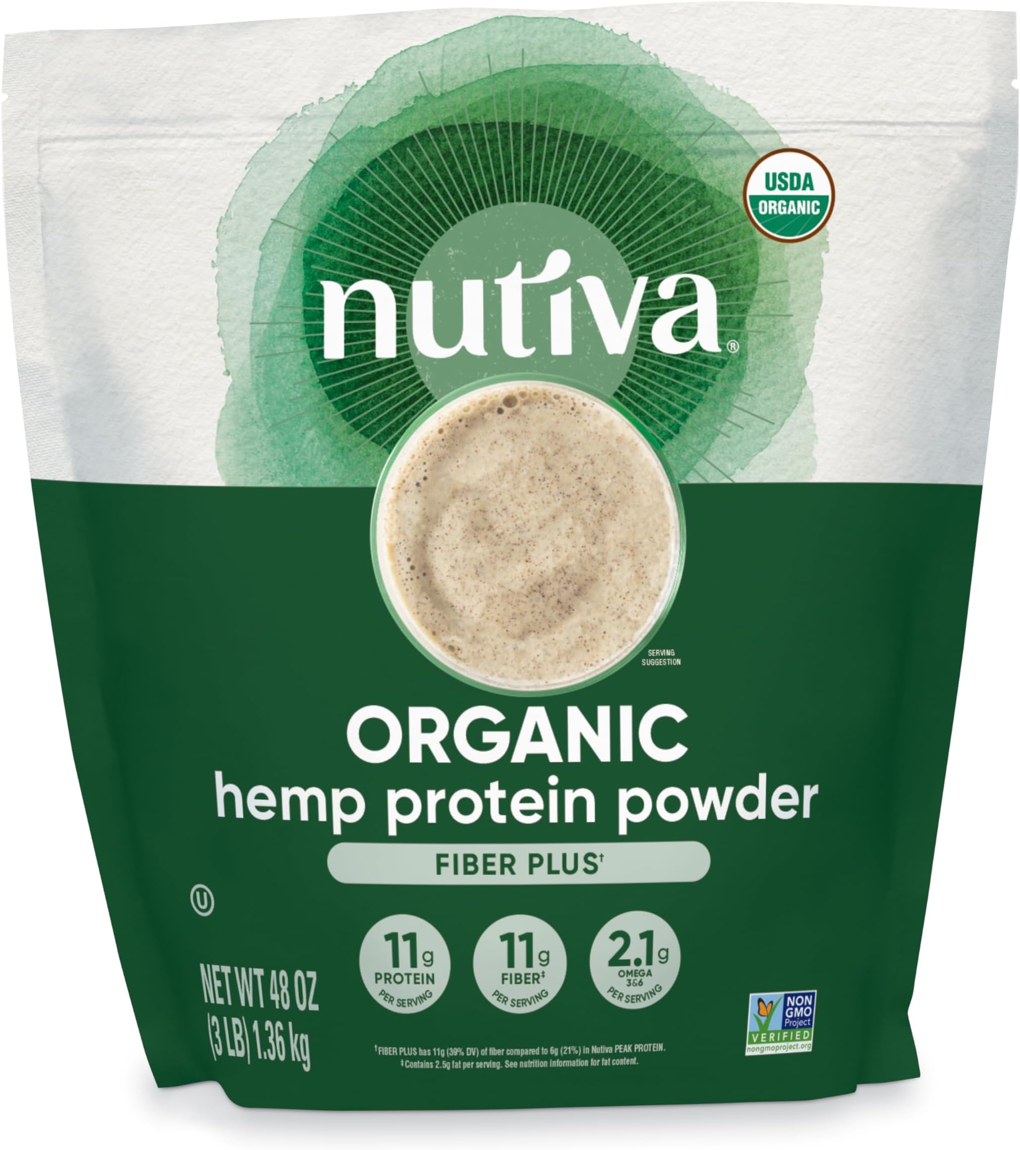 Nutiva USDA Organic Cold-Pressed Hemp Seed Plant Protein Power, 3 Pound, Fiber Plus with Essential Amino Acids, Non-GMO, Whole 30 Approved, Vegan & Keto