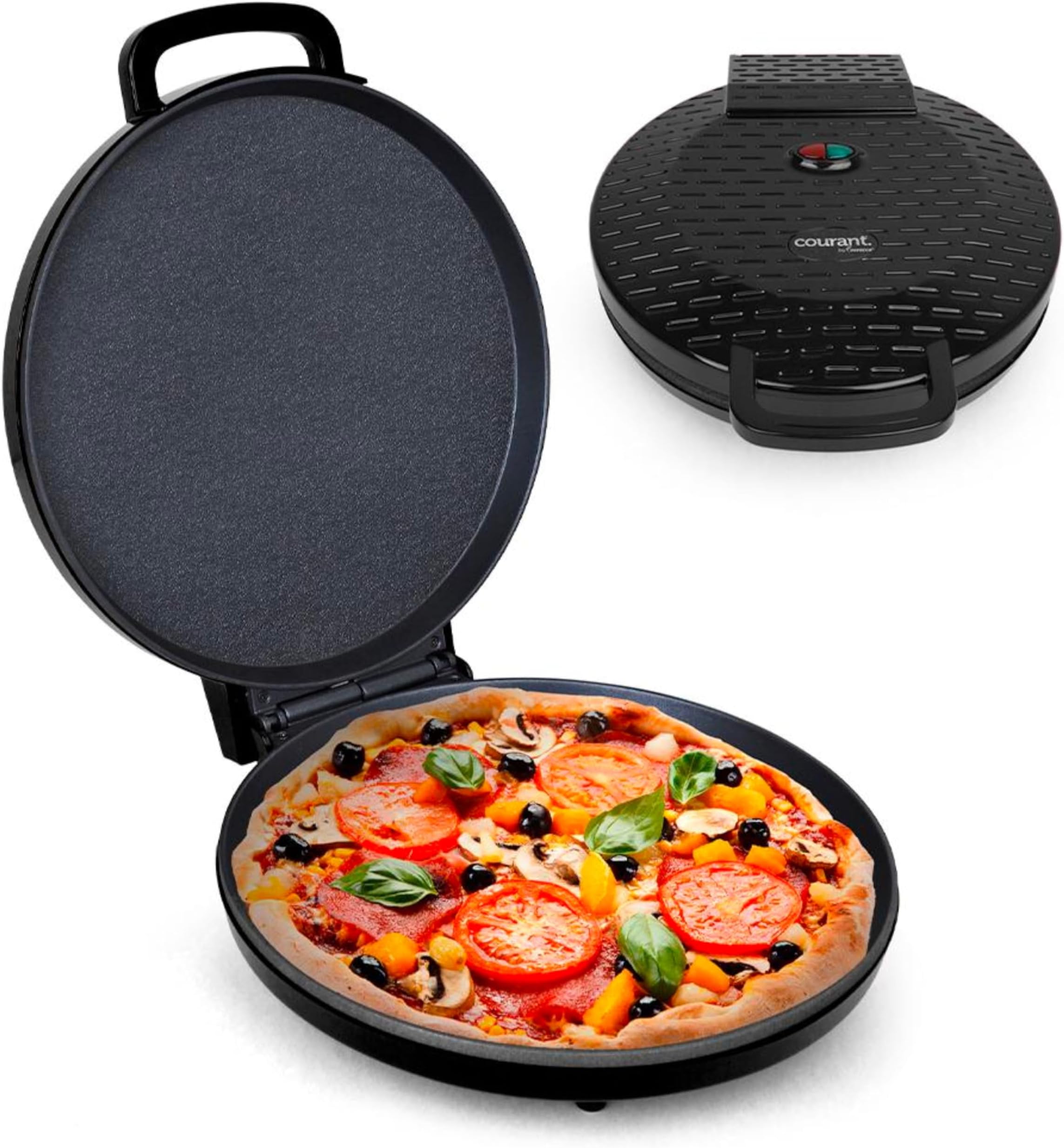Countertop Pizza Maker 12 inch Pizzas Machine, Newly improved Cool-touch Handle Non-Stick plates Pizza oven & Calzone Maker, Electric Oven for Home or School, 12โ Indoor Grill/Griddle, Black
