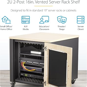 StarTech 2U Vented Server Rack Shelf, 16in, 44lb (CABSHELFV2U-16-RACK)