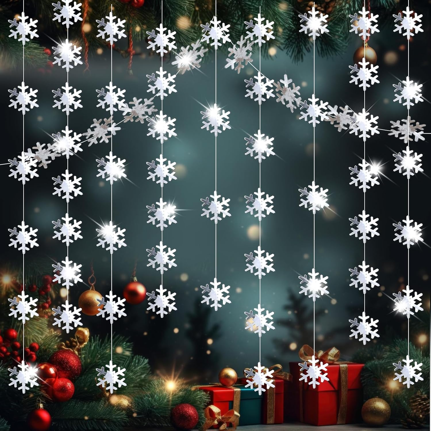 Amazon.com: cobee 4Pcs Christmas Snowflake Garland Ornament, 4M Glitter ...