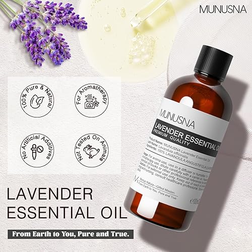 Miniatura 2 de Aceite esencial de lavanda, aceite de lavanda puro y natural, 3.5 onzas líquidas, aceites esenciales de grado prémium para cabello, cuerpo, piel,