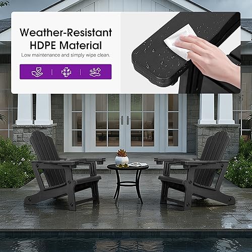 Miniatura 8 de PURPLE LEAF Adirondack Chair Set of 2 HDPE All-Weather Outdoor Fire Pit Chair with 24.6" Oversized Seat Wood-Textured Patio Adirondack Chair with