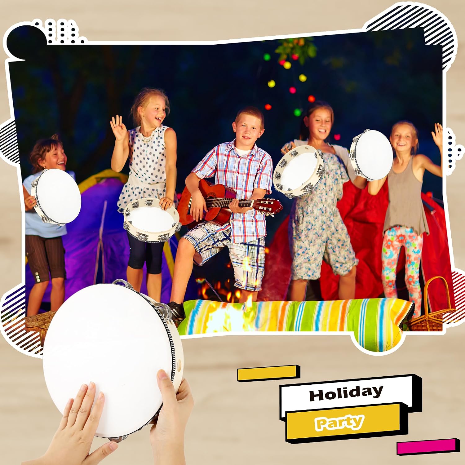 3 Pcs 10 Inch Adult Wedding Tambourines Wooden Drum Natural Handheld Drums with Double Metal Jingles Drums Musical Instruments Percussion for Church Wedding Party Favor