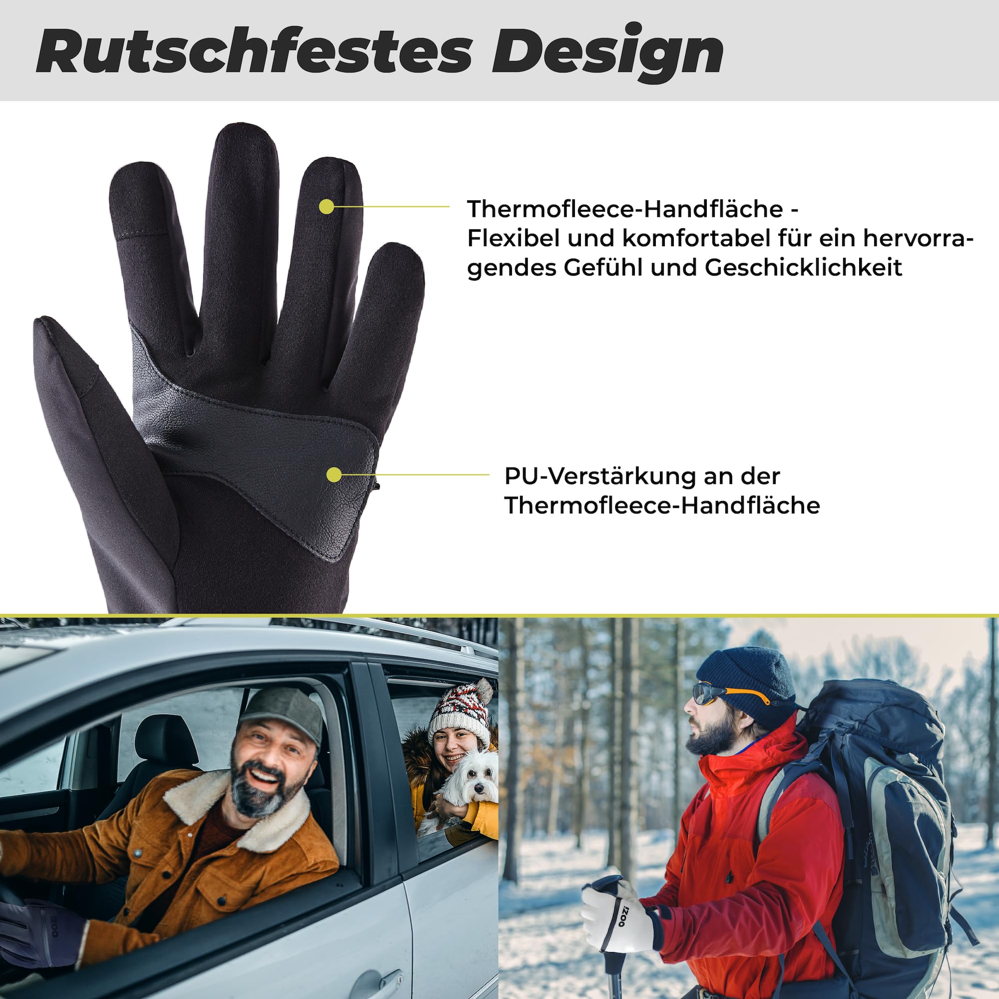 OOZi Guanti invernali per uomo e donna, touch screen, antivento, di peso medio, con tasca con cerniera, per sci, snowboard, trekking, corsa, ciclismo