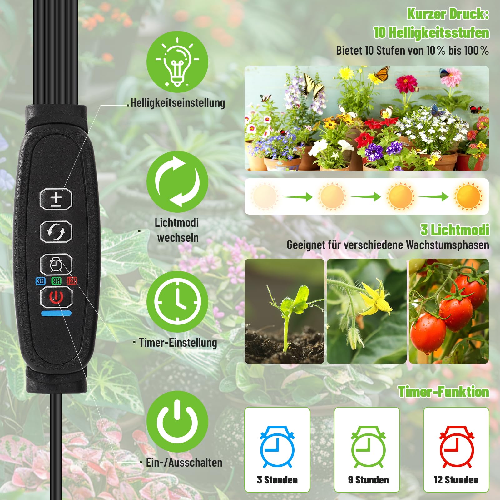 Lámpara Para Plantas 540 LEDs,Espectro Completo,4 Unidades,Luz de Crecimiento Plantas con Temporizador 3/9/12H y 10 Niveles de Brillo para Plantas de Interior(4)