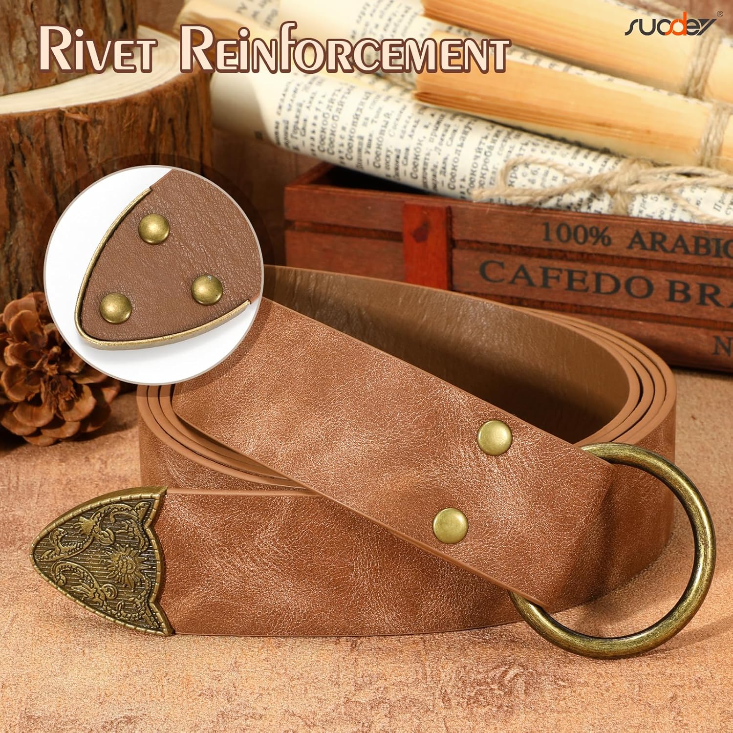 SUOSDEY Medieval Leather Belt Renaissance Pirate Viking Halloween Accessory Belt Women Men - Image 3