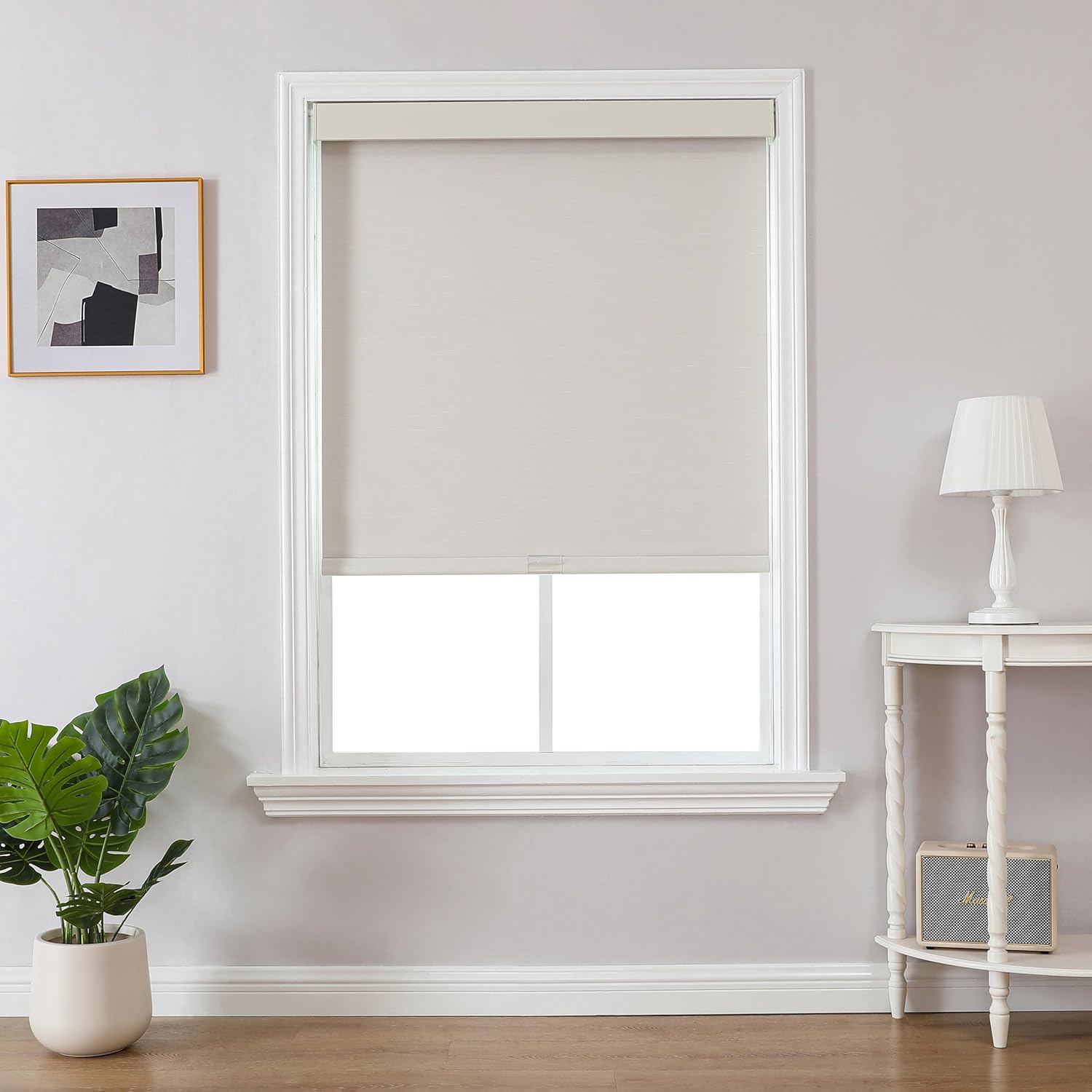 Joydeco 100% Blackout Roller Shades (Pro), Free-Stop Cordless Blinds for Windows, UV Protection, Natural Woven Blinds for Home and Office, Light-Proof Aluminum Cover (Beige, 50" W x 75" H) Beige 50"W x 75"H