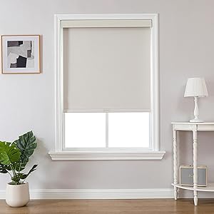 Joydeco 100% Blackout Roller Shades (Pro), Free-Stop Cordless Blinds for Windows, UV Protection, Natural Woven Blinds for Home and Office, Light-Proof Aluminum Cover (35" W x 75" H, Beige) B