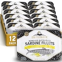 Vista 14 de Brunswick Filetes de sardina en agua, lata de 3.75 onzas (paquete de 12) – Sardinas atrapadas salvajes en agua de manantial – 0.63 oz de proteína
