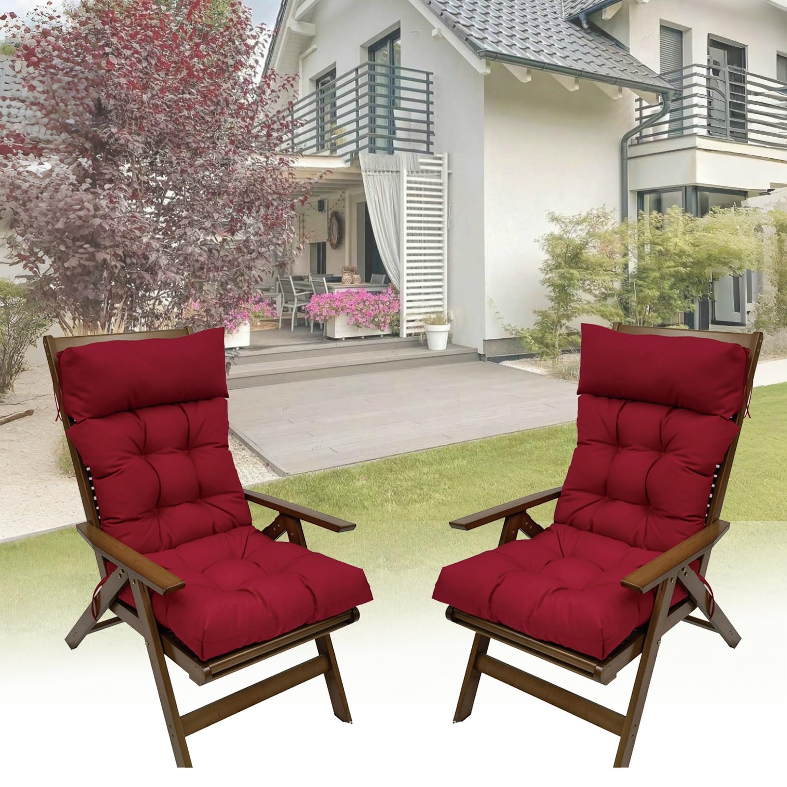 Juego de 2 cojines capitoné para silla mecedora con respaldo alto resistentes a la intemperie, 125 x 55 cm de grosor, con lazos para muebles de exterior