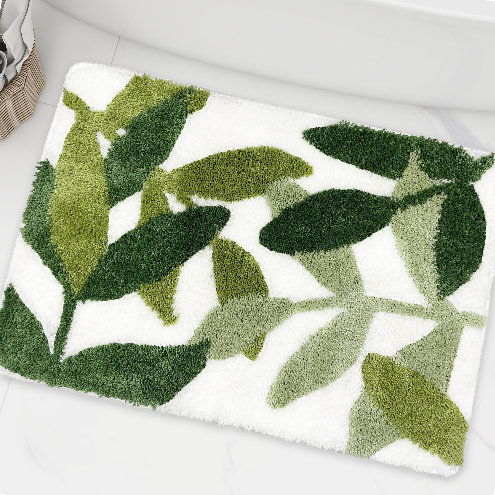 ZebraSmile 16 X 24 in Small Bathroom Rugs Green Leaves Microfiber Bath Mat Water Absorbent Bathroom Rug with Non Slip Back for Wash Basin Shower Floor Bedroom Doormat