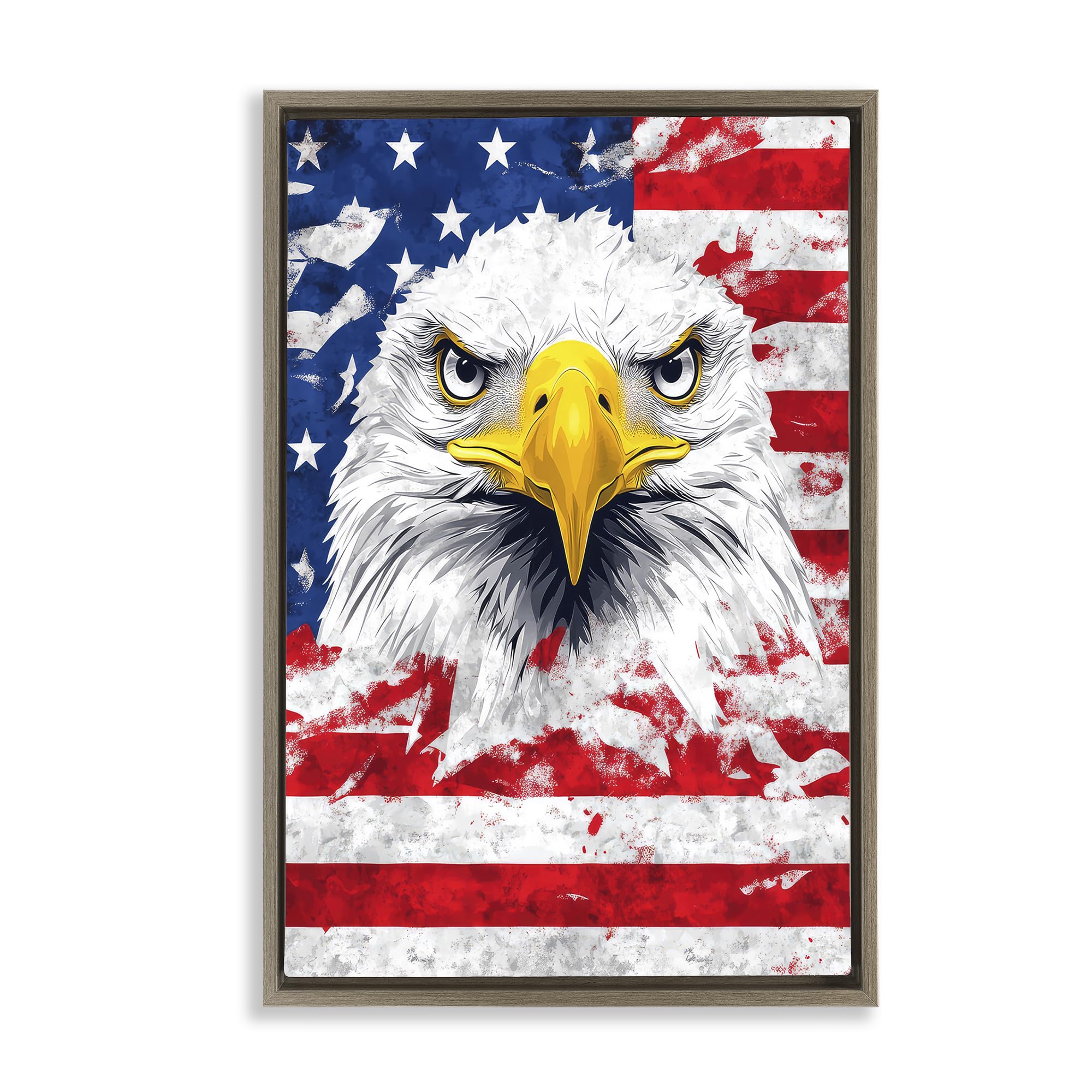 Stupell Industries Montalcino Elm (Textured) 'Patriotic Bald Eagle Flag'| Floating Frame Canvas Art
