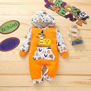 Tuta Neonato Halloween Zucca - Body Con Cappuccio Unisex Per Bambini 0-12 Mesi - Foto 2