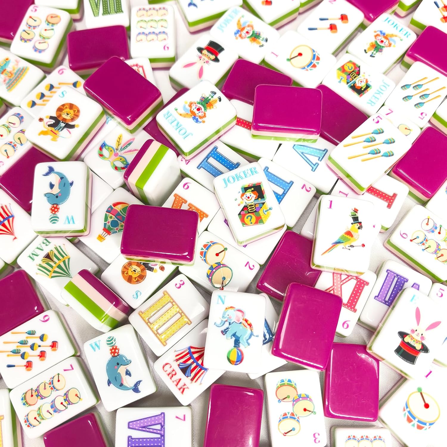American Mahjong Circus Design Set 1.2-inch 160 Acrylic High-Grade Four Layer Mah-Jongg Tiles