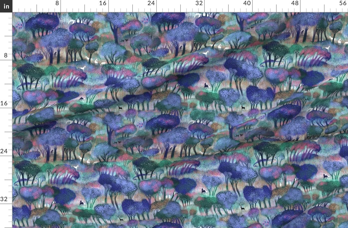 Spoonflower Fabric - Forest Dragons Unicorns Werewolve Trees Dragon Woods Fairies Printed on Organic Cotton Sateen Fabric by The Yard - Sewing Quilting Apparel Home Decor