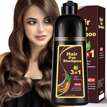 Dark Brown Hair Dye Shampoo - Instant 3-in-1 + 100% Grey Coverage, Herbal Ingredients, 500ml
