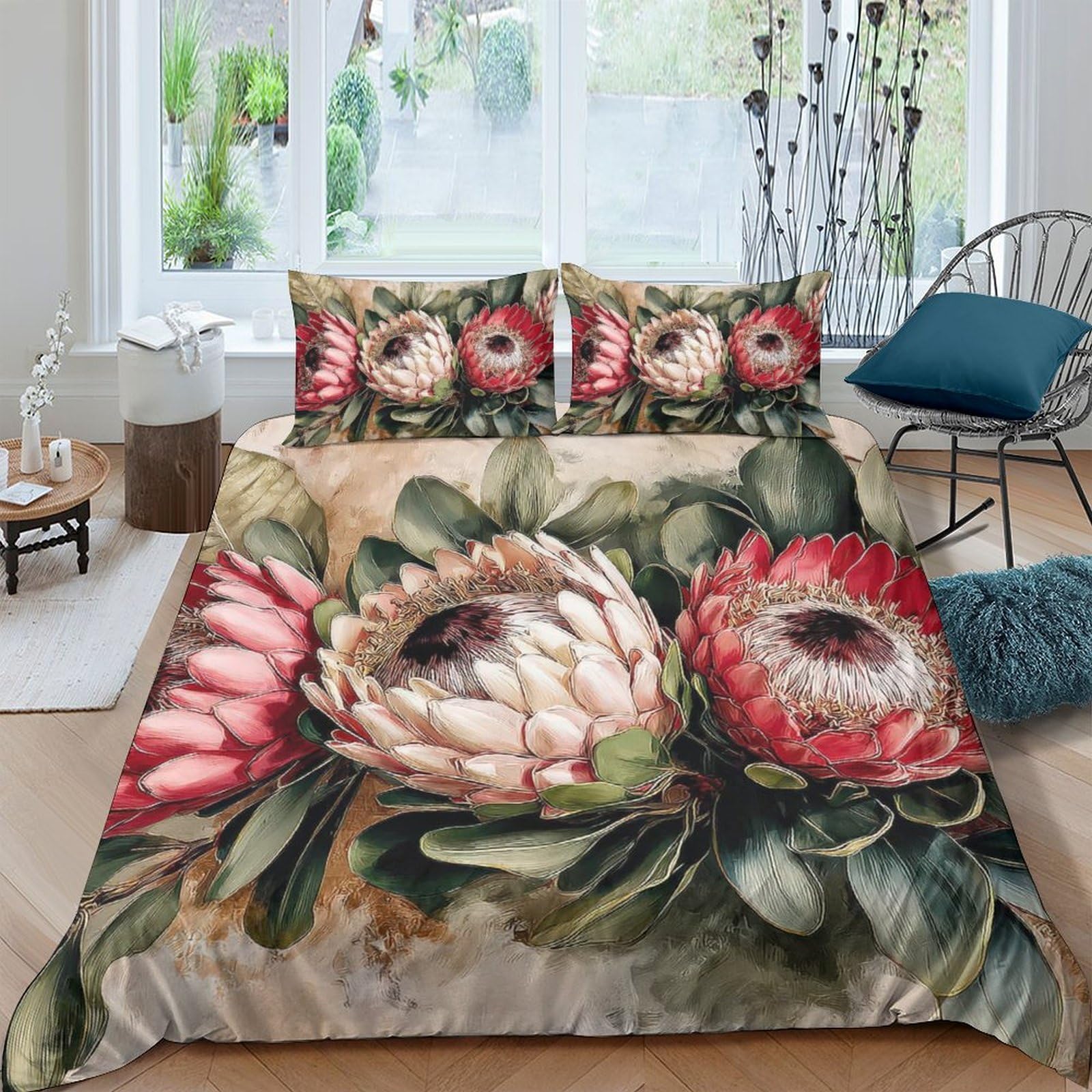 Ctjqhvkz Style-6 3D Printed Protea Flower Fitted Sheet Microfiber Soft Botanical Art Bed Sheet For Bedroom Guest Room Decor Single（135X200cm）