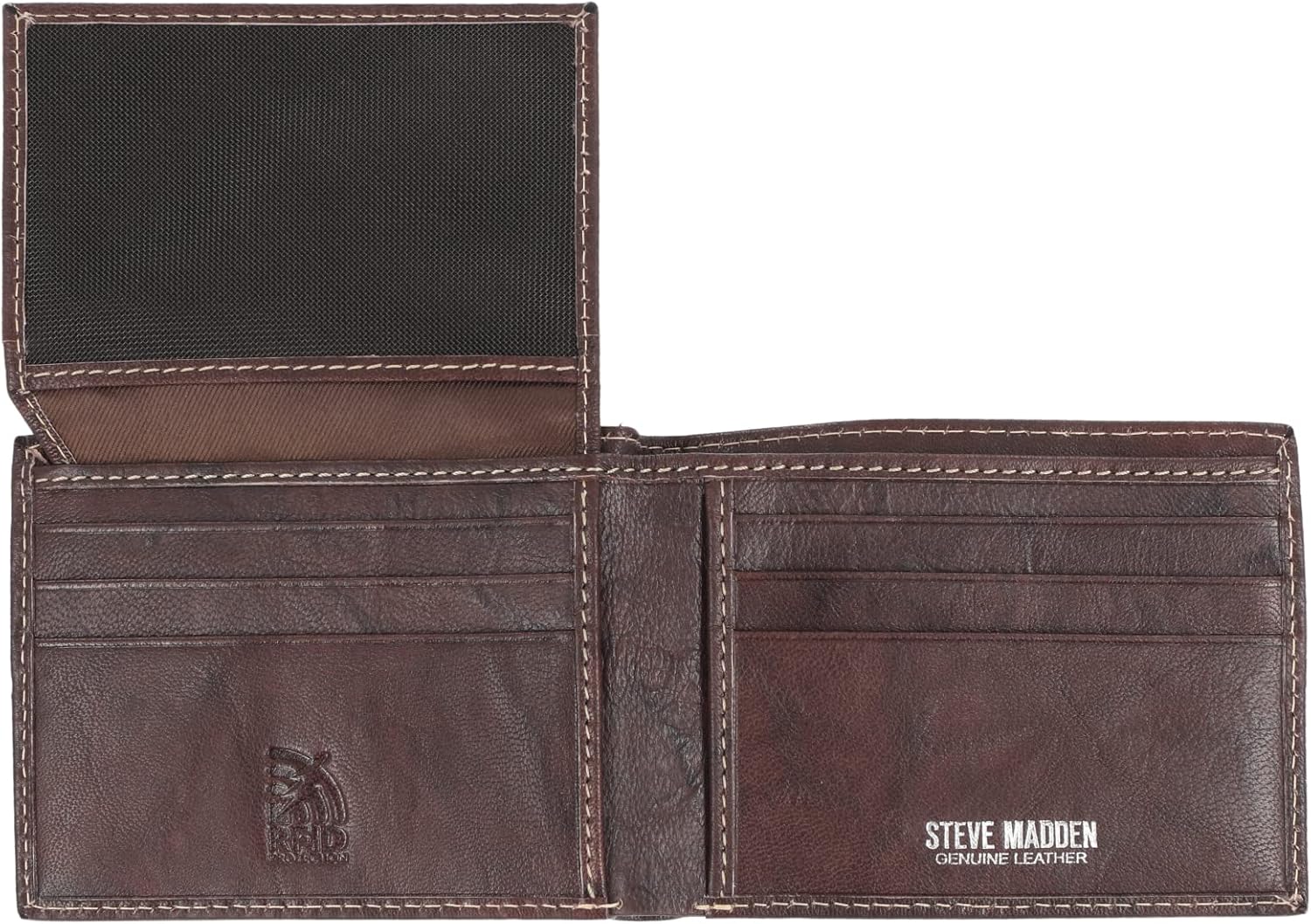 Vista 2 de Steve Madden Cartera RFID de cuero para hombre con capacidad adicional y bolsillo abatible