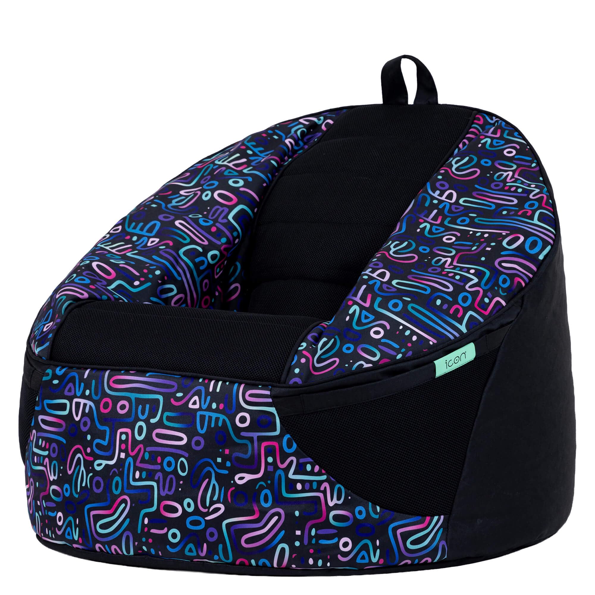 icon Alpha Kids Bean Bag, Retro Doodle Print, Gaming Chair for Kids, Bean Bag with Filling Included for Girls and Boys, Beanbags for Children, Gamer Gifts, Gaming Room, Bedroom Accessories