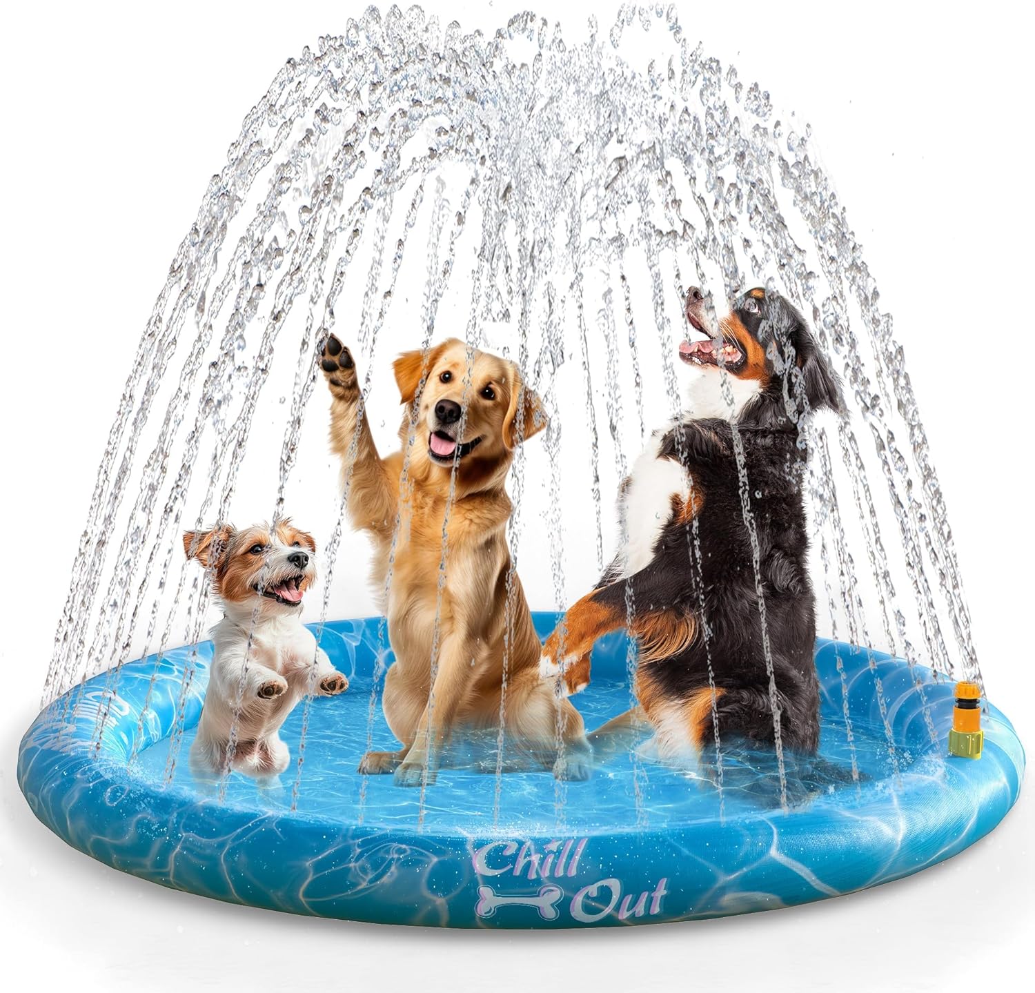 ALL FOR PAWS XL Splash Pad for Large Dogs, 59-inch Summer Splash Water Toy, Anti-Slip Thickened PVC Sprinkler Mat, Outdoor Cooling Play Pad