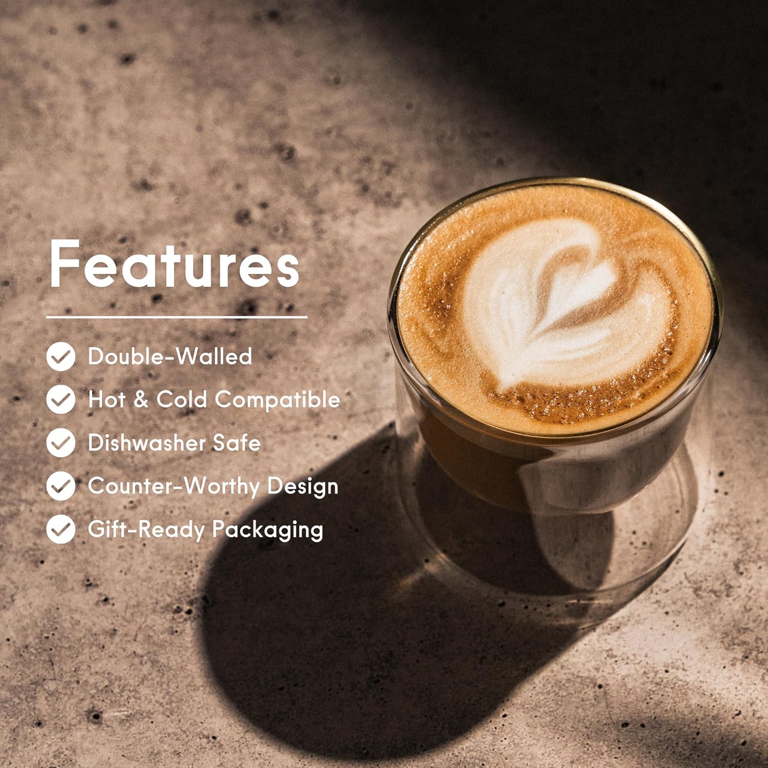 FLUR Latte XL Glasses (Set of 2) Perfect for Lattes, Latte Art, Iced Lattes & Milk Drinks – Double-Walled Borosilicate Glass – Handmade, Lightweight & Durable – 10oz (Clear)