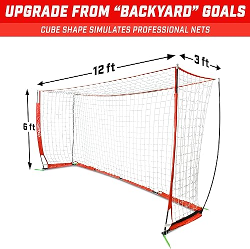 Miniatura 6 de GoSports Elite Soccer Goals Redes de fútbol portátiles de 12 x 6 pies y 6 x 4 pies para juegos o práctica Incluye 6 conos, funda de transporte y
