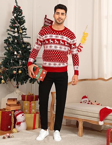 Miniatura 5 de LecGee Suéteres de Navidad a juego para parejas, diseño de copos de nieve, renos feos para hombres y mujeres