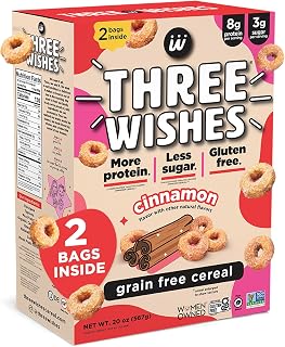 Three Wishes Grain-Free & Protein Cereal - Healthy, Low Sugar & Gluten-Free Breakfast Cereal - Low Carb, Plant-Based, Vegan & Non-GMO - Cinnamon (Big Box), 2-Pack