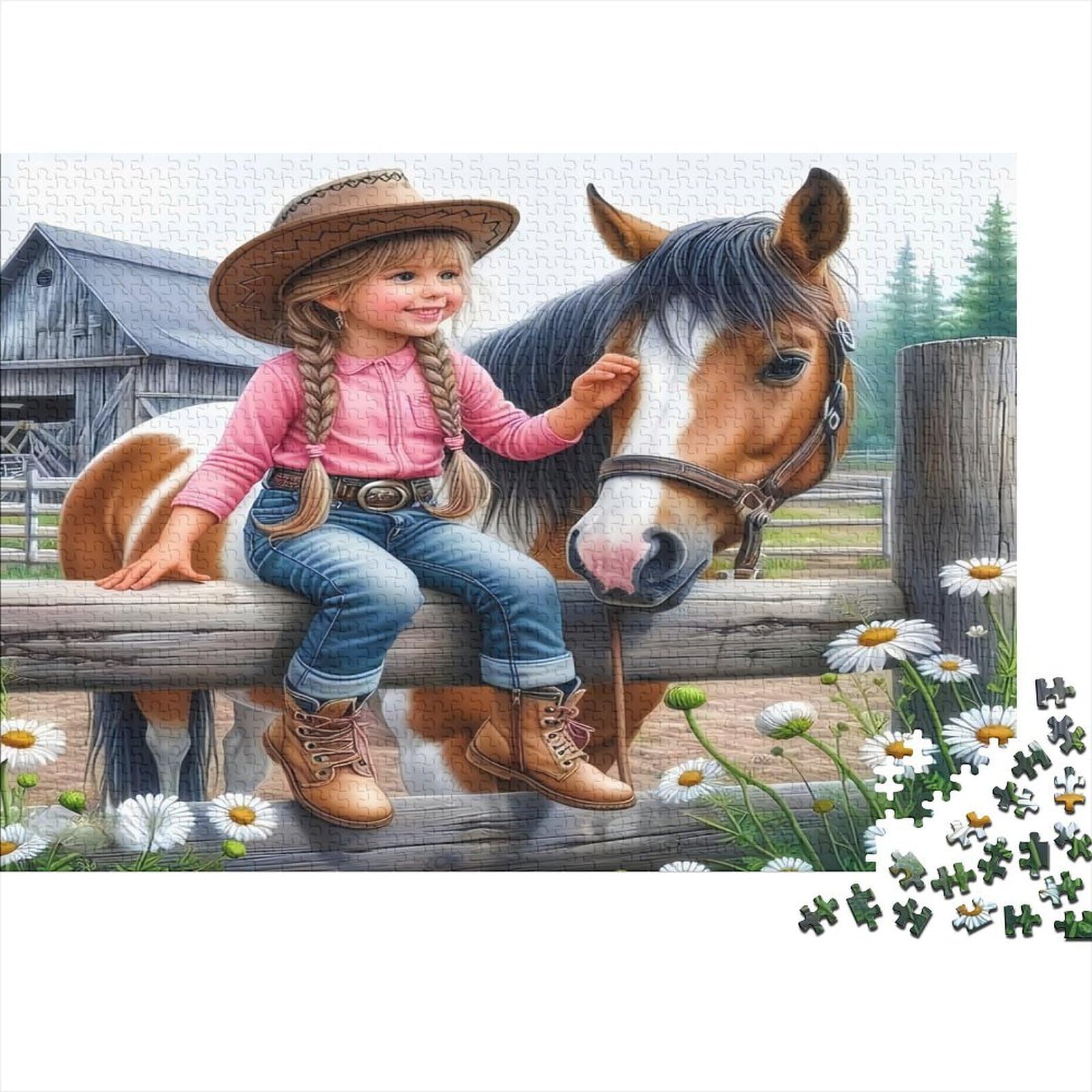 Farm Girl with Horse 1000 Piece Jigsaw Puzzle Jigsaw Puzzle for Adults Pastoral Countryside Scene Relaxation Focus Family Activity Gift 70x50cm/1000pcs