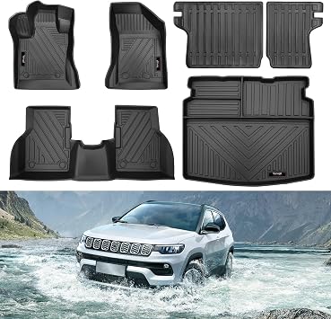 Floor Mats & Cargo Liners & Backrest Mats Set for Jeep Compass 2017-2024 2025 Accessories All Weather TPE Rubber Mat Floor Mats+Cargo Liner+Backrest Mats