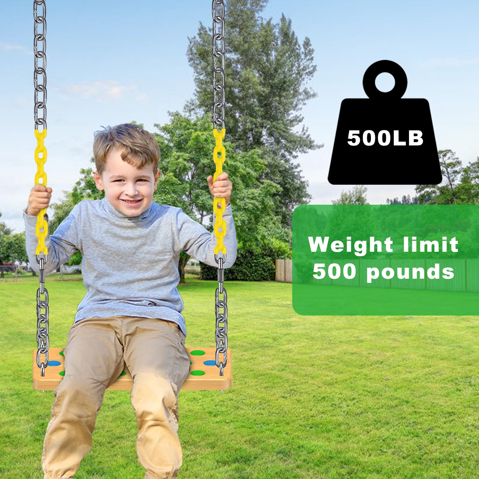 SELEWARE Sedile per altalena in legno per bambini e adulti, sedile piatto antiscivolo di ricambio con catena, set di altalene per parco giochi, accessori per altalena da giardino all'aperto