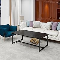 Vista 8 de Mesa de Café Negra Rectangular Mesa Central para Sala de Estar Mesa Lateral de Espacio Abierto con Marco de Metal, Fácil Montaje, Mesa de Café