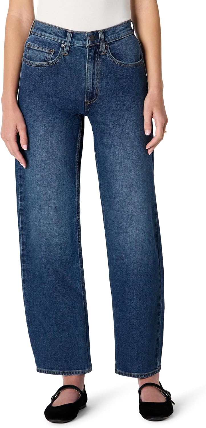 Amazon Essentials Women's Women's Low Stretch High-Rise Barrel Leg Jean